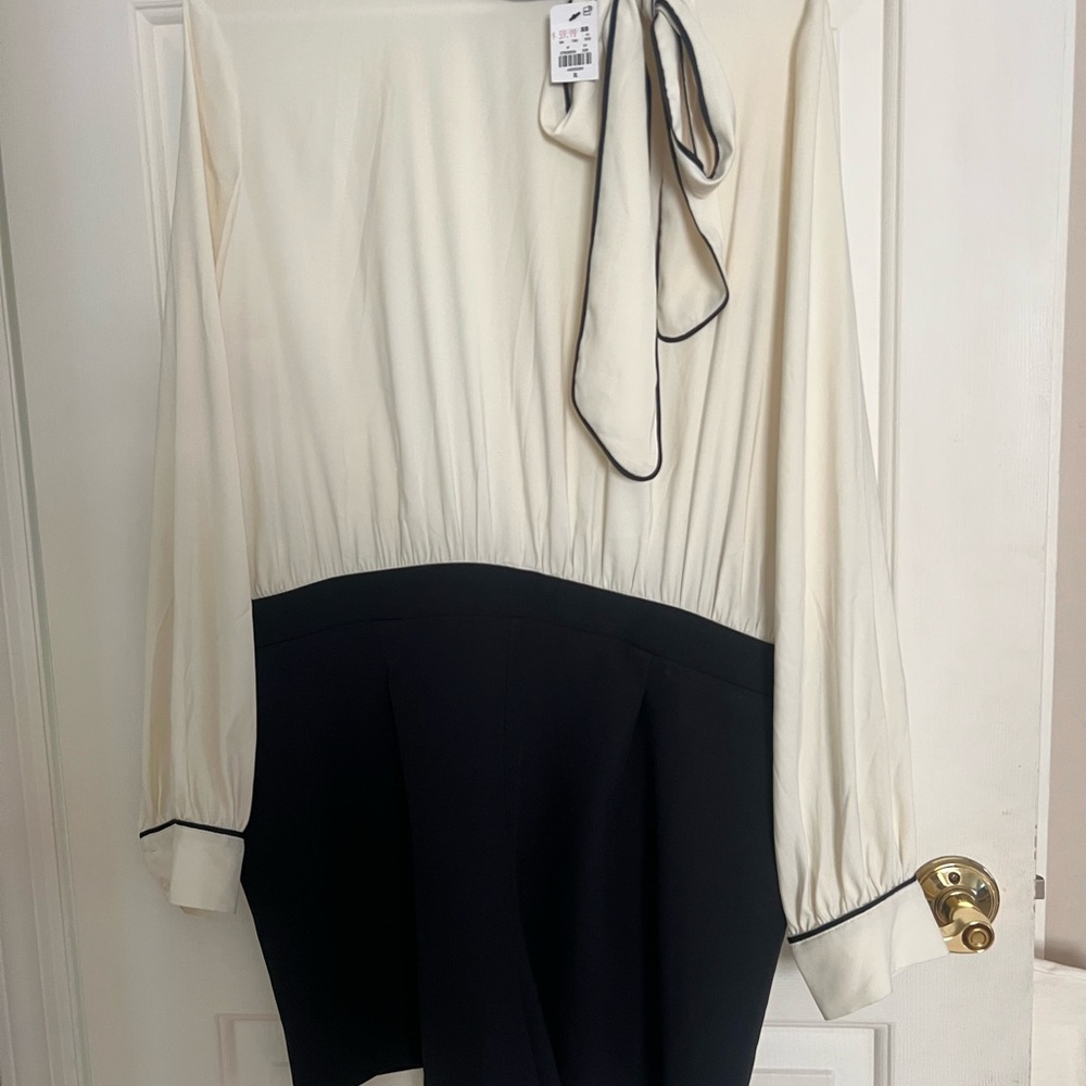 Express Cream and Black Tie-Neck Romper
